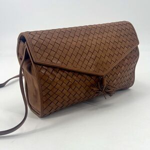 Vintage Italian leather purse Lagageri, woven leather brown